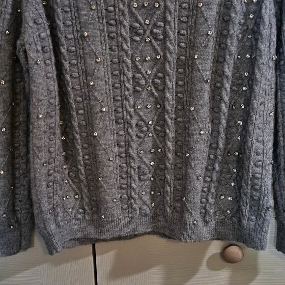 Another Love Carlotta Cable Knit Rhinestone Glam Button-Back Grey XL Dark Gray - Picture 8 of 10